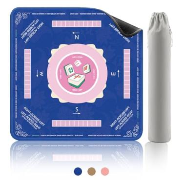 Imagem de KUKKUME Mahjong Mat for Table Non-Slip Mahjong Table Cover 33x33 Inch with Storage Pockets Noise Reduction Gaming Mat for or Mahjong/Poker/Board Games/Card Games/Dominoes (Blue)