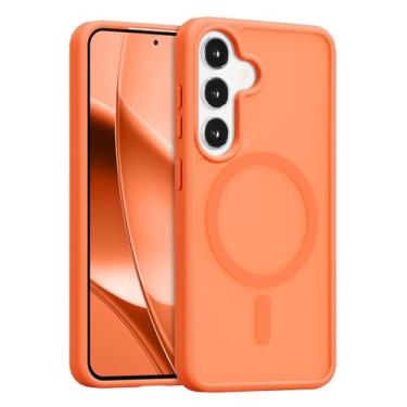 Imagem de RALEAVO Capa magnética forte para Samsung Galaxy A15 [compatível com Magsafe] Capa protetora fina à prova de choque para celular A15 com traseira rígida translúcida, laranja