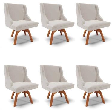 Imagem de Kit 6 Cadeiras Estofadas Base Giratória de Madeira Lia Veludo Cinza - Ibiza