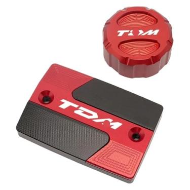 Imagem de Acessórios CNC para motocicleta, tampa do reservatório de fluido de freio dianteiro traseiro compatível com Y&AMAHA TDM 850 TDM 900 2004-2015 (2 capas vermelhas)