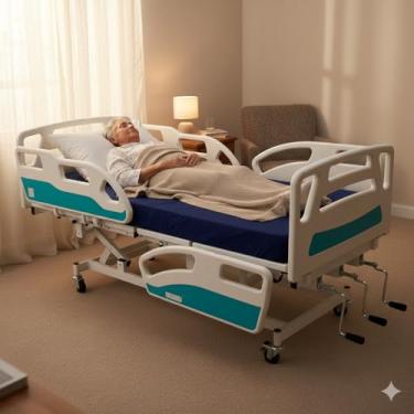 Imagem de Cama Hospitalar Manual 3 Manivelas Grades em ABS Com 5 Posições De Luxo