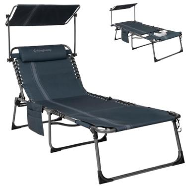 Imagem de KingCamp Cadeira de bronzeamento com orifício para o rosto, espreguiçadeiras dobráveis ao ar livre, portátil, confortável, ajustável, 5 posições, dobrável, espreguiçadeira com toldo para pátio externo