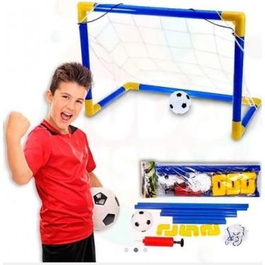 Imagem de Kit Futebol Golzinho Mini Trave Infantil Plástico c/ Rede + Bola + Bom