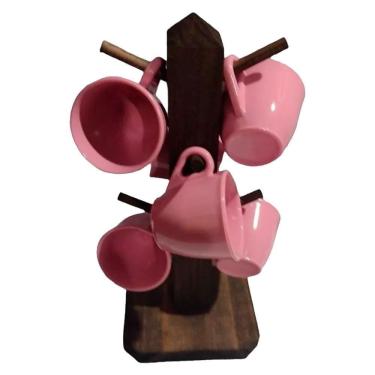 Imagem de Suporte Rústico 6 Xicaras De Café Acrílico Cristal - Rosa
