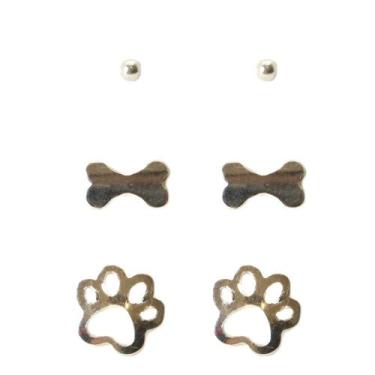 Imagem de Conj. 3 Brinco Pata osso Bolinha Prata Legitima 925 - Lojas La+Ny, 1 c