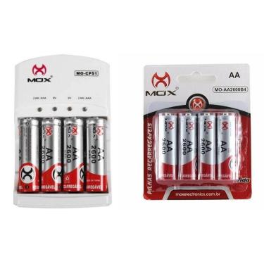 Imagem de Carregador Mox Rápido Bivolt + 8 Pilhas Recarregável AA 2600Mha