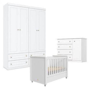 Imagem de Quarto Infantil 4 Portas Americano com Berço Tutto New Branco Fosco - 