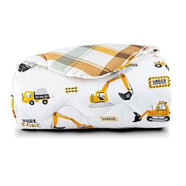 Imagem de Edredom Cobertor Lutti Solteiro Infantil Dupla Face 200 Fios Trator Caminhão Branco