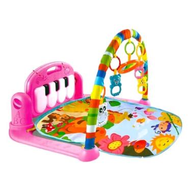 Imagem de Tapete de Atividades Musical com Piano para Bebês, Rosa, Arco Colorido com Brinquedos Pendurados, Almofada Educativa Infantil, Desenvolvimento Sensorial
