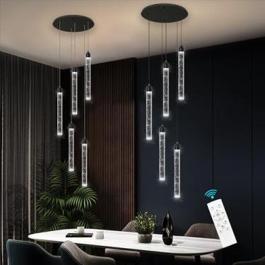 Imagem de Mini lustre de cristal pendente com luz LED regulável, luminária de teto para cozinha, ilha, sala de jantar, banheiro e corredor, iluminação ajustável de 2700K 6000K, acabamento preto