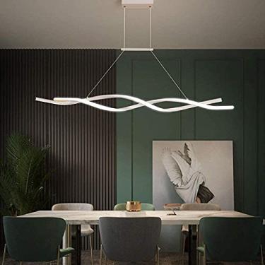 Imagem de Lustre LED Pendente de Teto Regulável com Controle Remoto Luminária Pendente Alumínio Acrílico Moderno Lustre LED Decoração de Ilha de Cozinha Luz Pendente, Branco-39,3 * 4,7 pol.