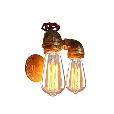 Imagem de Luminária de parede industrial retrô com cano steampunk, luminária de parede estilo cano de água de metal com 2 luzes, luminária de fazenda, lâmpadas rústicas de parede E-dison para espelho