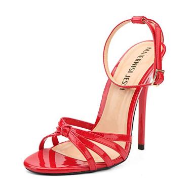 Imagem de Maiernisi JESSI Sandália masculina unissex de salto alto com fivela no tornozelo e salto agulha, Vermelho, 16 Women/14.5 Men