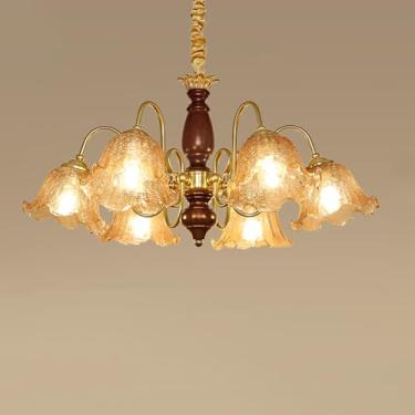 Imagem de Lustre de vidro de flor vintage, lustre grande de fazenda com arame rígido, vidro rachado âmbar, luminárias pendentes de teto de meados do século para quarto, sala de estar, cozinha, ilha, s