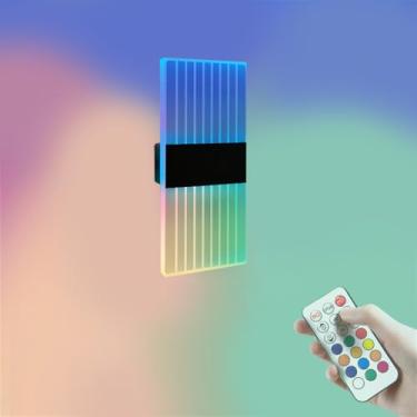 Imagem de Luminária de parede RGB com controle remoto, luminária de parede LED regulável, operada por bateria, luminária de parede de acrílico e alumínio, luminária de parede para quarto, sala de esta