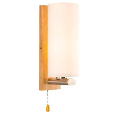 Imagem de Luminárias de parede vintage de madeira maciça de meados do século, abajur de vidro com transmissão de luz branca leitosa, arandelas de cabeceira, arandelas de parede com base E26/E27 para c