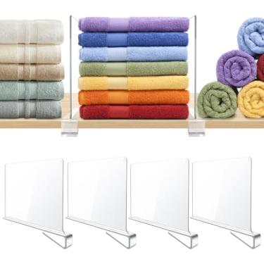 Imagem de BAUMFEUER Pacote com 4 divisórias de prateleira de acrílico transparente para armário organizador de quarto, cozinha, escritório, banheiro, organizador para roupas, livros, chapéus e bolsas