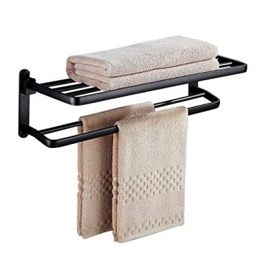 Imagem de DSeenLeap Toalheiro de barra de toalha de banho, suporte de toalha duplo preto fosco 304 aço inoxidável cozinha banheiro haste (40 cm)