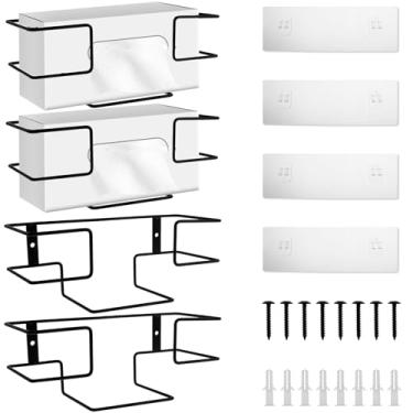 Imagem de 4 porta-luvas, suporte de caixa de lenços montado na parede, dispensador de luva de parede de ferro, prateleira de caixa de lenços descartável multiuso para cozinha, banheiro, hospital, laboratório