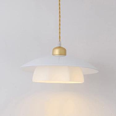 Imagem de YQSLQZZ Luminária de pendurar, iluminação pendente de ferro escandinava para sala de jantar, ambiente de moda, decorativo, ajustável, luz de teto com cortina de vidro branco, base E27