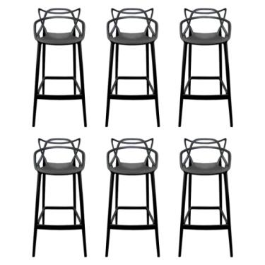 Imagem de Kit 6 Banquetas Allegra Alta Master Preta Cozinha Americana Balcão Polipropileno