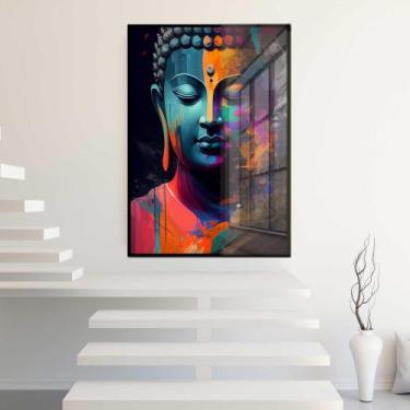 Imagem de Quadro Decorativo com Moldura e Acrilico Cristal Vidro Buda Arte Color