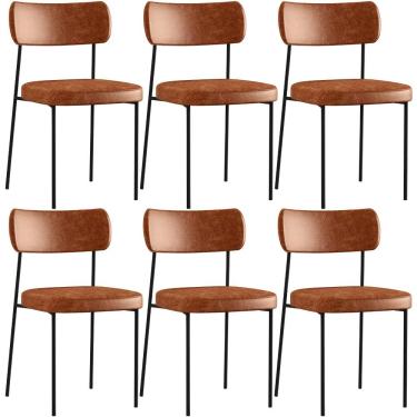 Imagem de Kit 06 Cadeiras Estofadas Para Sala De Jantar Melina L02 Couríssimo Camel - Lyam Decor