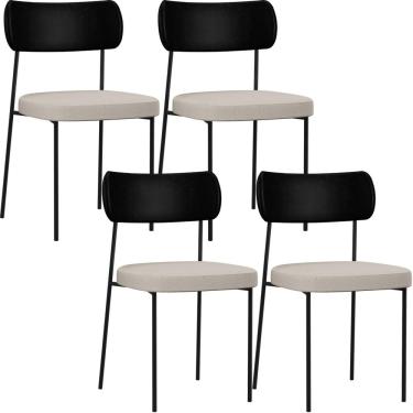 Imagem de Kit 04 Cadeiras Para Sala De Jantar Melina L02 Couríssimo Preto Linho Cru - Lyam Decor