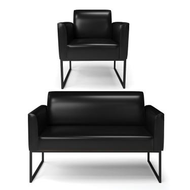 Imagem de Sofá Namoradeira com Poltrona Base Industrial Preto Marisa Corano Preto