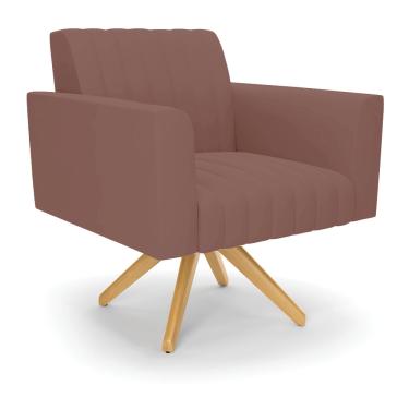 Imagem de Poltrona Giratória Viena Gomada Veludo Rosê Base de Madeira MA30 - D'Rossi