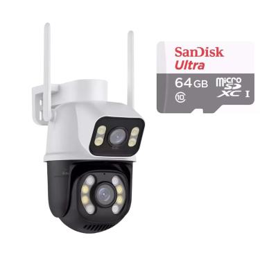 Imagem de Câmera Importada Wi-fi Smart Lente Dupla Externa Cartão de Memória 64gb