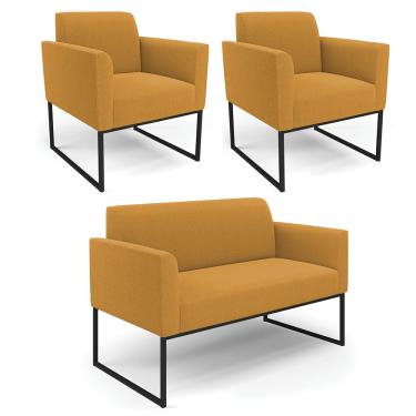 Imagem de Namoradeira e 2 Poltronas Industrial Preto Marisa Bouclê Mostarda D03 - D'Rossi