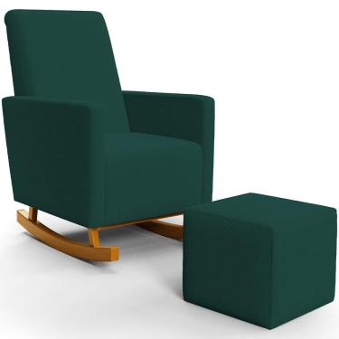 Imagem de Poltrona de Amamentação com Balanço e Puff Ravena W01 Bouclê Verde - Lyam Decor