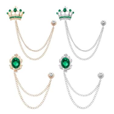 Imagem de PATIKIL 2 peças de clipes vintage de corrente de xale, joia e coroa pendurados em broche, broche masculino terno alfinetes de lapela para mulheres e homens, ouro/prata/verde
