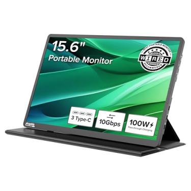 Imagem de Plugable Monitor portátil USB C de 15,6 polegadas, carregamento de passagem de 100 W para seu notebook e smartphone, hub USB-C de 10 Gbps FHD 1920 x 1080 IPS para viagem, 8 kg, capa protetora/suporte