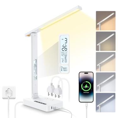 Imagem de LAOPAO Filtro De Linha Com Portas Usb Para Lâmpada: 2 Tomadas, 1 Porta Usb-A Tipo C, Proteção Contra Surtos Mesa Escritório Em Casa, Itens Essenciais Dormitório, Cabo Extensão 1,5 M (Branco)