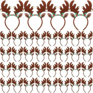 Imagem de VioraWhite 36 faixas de cabeça de chifres de rena de Natal com orelhas de veado, fantasia, chifres de feltro, faixas de cabelo, argola, adereços de cabine de fotos, decoração de aniversário para