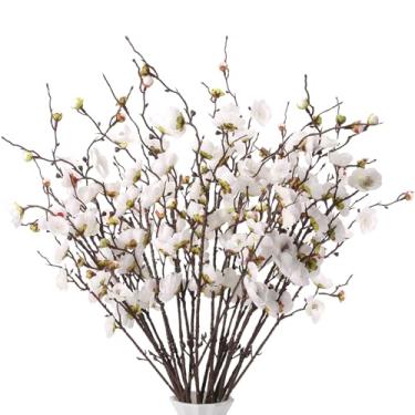 Imagem de GrainBuds 20 peças de flores artificiais brancas de cerejeira para decoração interna de primavera, verão, flores falsas, caules longos, ameixa, pêssego, para casamento, casa, escritório, quarto, festa