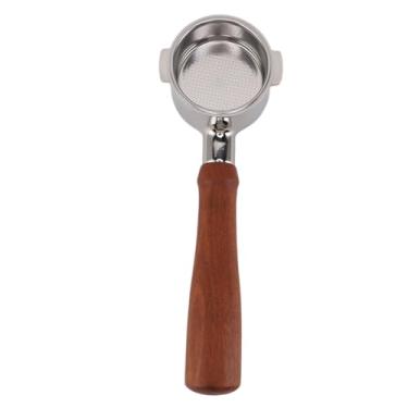 Imagem de Filtro de porta de café de aço inoxidável com cabo de madeira de aço inoxidável com 2 orelhas de 51 mm para peça de substituição de máquina de café