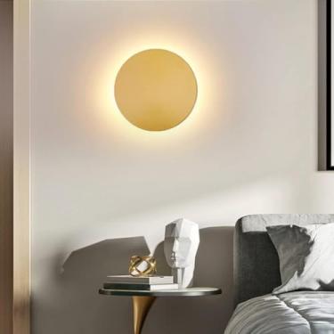 Imagem de Arandela De Parede Led Moderna Dourada 3000k Iluminação De Parede Redonda Branca Quente Disco Interno Decorar Luminárias De Corredor Teto Lâmpada De Cabeceira Preta Circ, Gold, 8"/20cm