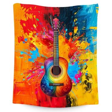 Imagem de Cobertor para meninos cobertores de guitarra presentes - 101 x 127 cm aconchegante de lã macia para decoração de quarto sofá