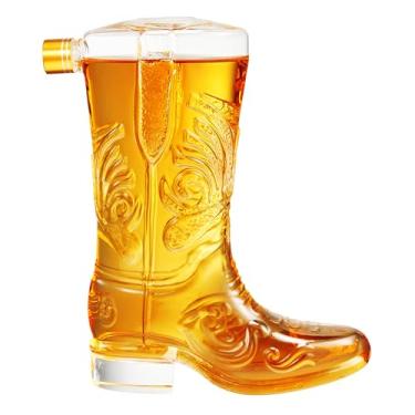 Imagem de Decantador de uísque Western Cowboy Boot 765 g – Garrafa de licor de vidro exclusiva feita à mão, aniversário, Natal, presente para homens, pai, marido, bourbon, tequila, uísque, dia dos pais, bar