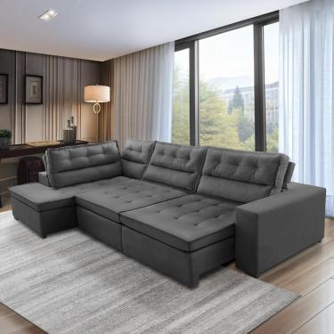 Imagem de Sofá de Canto Retrátil e Reclinável com Molas 3,40x2,00 Esq Virginia Suede Cinza Adonai Estofados