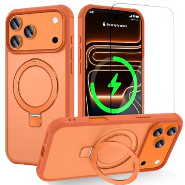 Imagem de BAISRKE Capa compatível com iPhone 17 com suporte magnético invisível com anel de vedação de grau militar [compatível com Mag-Safe] [protetor de tela de vidro] (laranja, para iPone 17 Pro Max 6,9