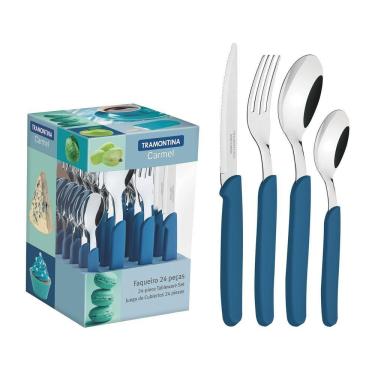 Imagem de Faqueiro Carmel Com Lâminas Em Aço Inox E Cabos De Polipropileno Turquesa Escuro 24 Peças