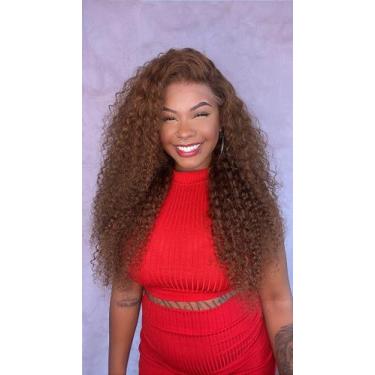 Imagem de Peruca Lace Front Cabelo Humano Cacheado HD Castanho Claro Luiza - 70 