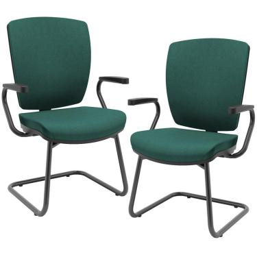Imagem de Kit 2 Cadeiras De Escritório Fixa Executiva Office Preto Slim Alta Flexi P03 Poliéster Verde - Lyam