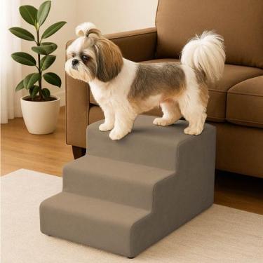 Imagem de Escada Pet Para Sofá MDF Suede 3 Degraus Confortáveis - Moveis Aguias,