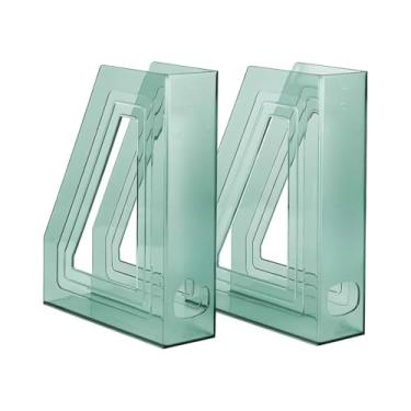 Imagem de Organizador de Papel, Kit 2 Porta Revistas Transparente Organizador Escritório Documentos Revistas Durável Prático, 22 X 7 X 29 Cm(Verde Clear)