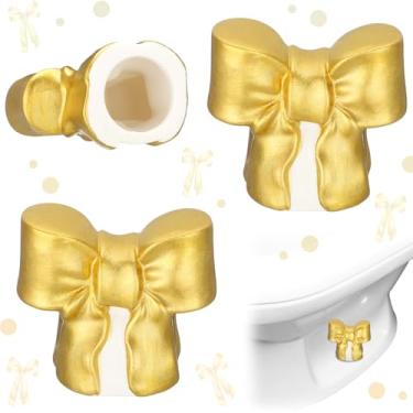 Imagem de Wonderjune Pacote com 2 tampas de parafuso de vaso sanitário decorativas coquete tampas de parafuso de cerâmica bonito decoração de banheiro acessórios temáticos divertidos peças de reposição (ouro)